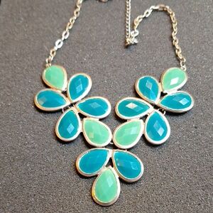 Floral Teardrop Statement Necklace - Green & Teal
